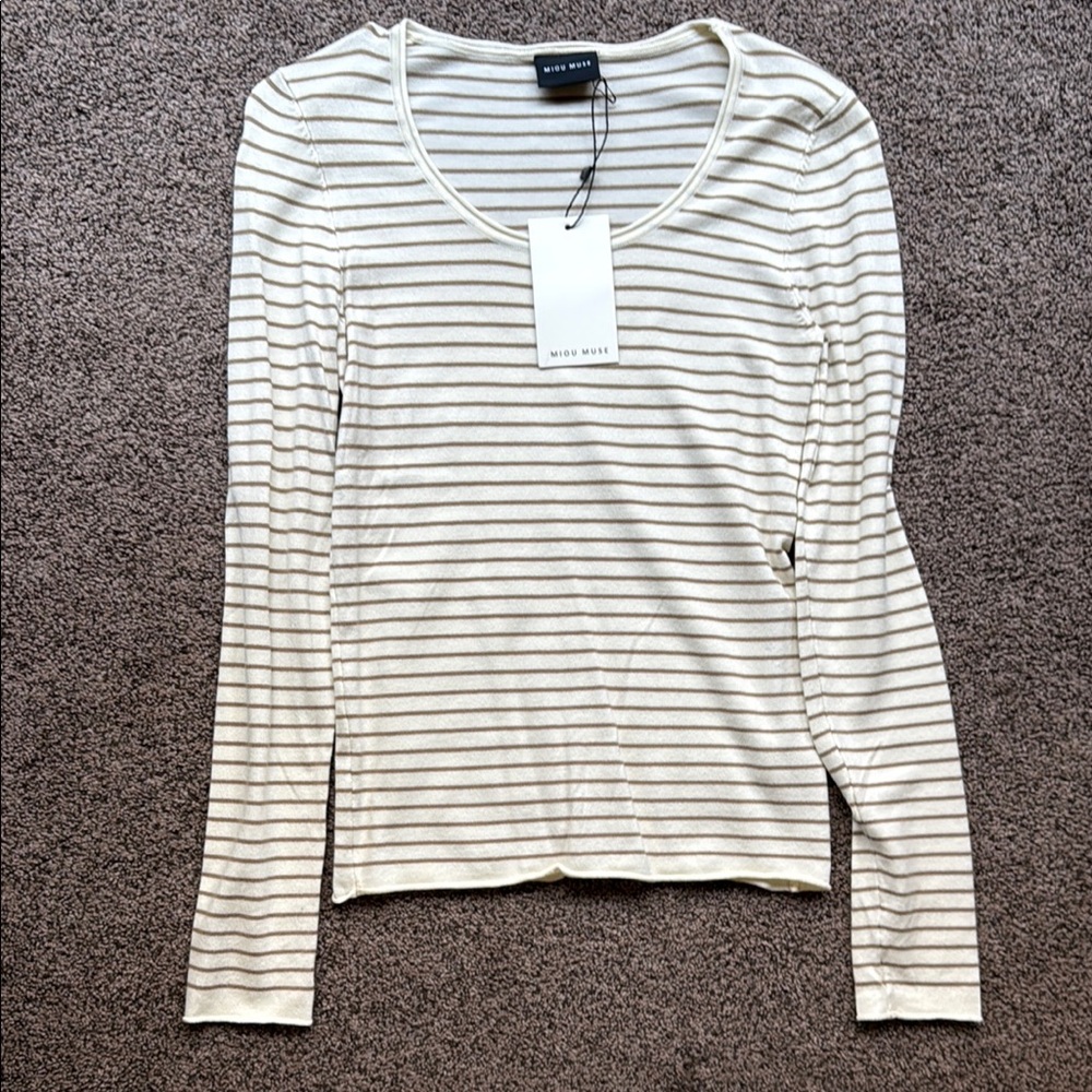 Women's Cream Striped Long Sleeve Top